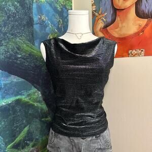 la movers vintage y2k black glitter metallic cowl top
